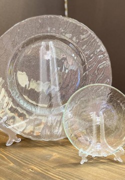 SET SOTTOPIATTO E PIATTINO PANE set vetro effetto ghiaccio